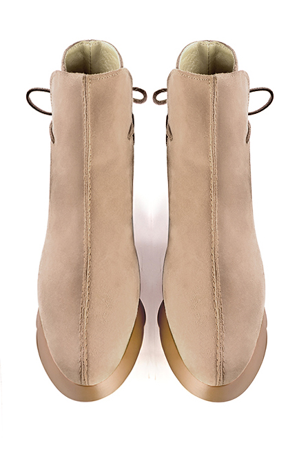 Tan beige women's ankle boots with laces at the back.. Top view - Florence KOOIJMAN